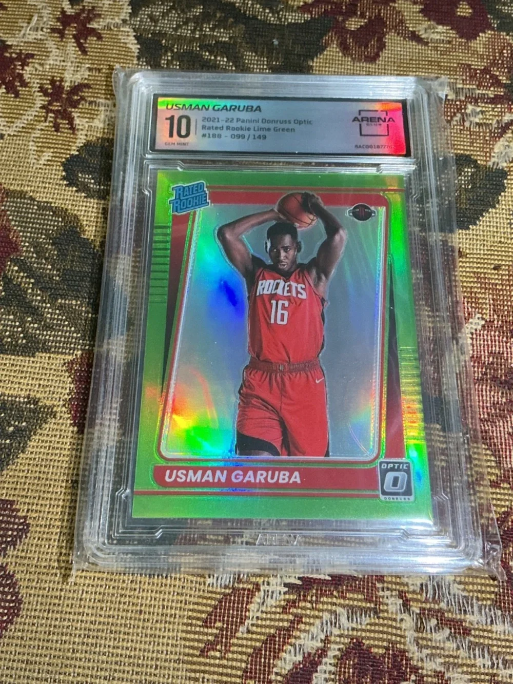 Usman Garuba 2021-22 Donruss Optic Lime Green 188 numbered /149 graded Arena 10
